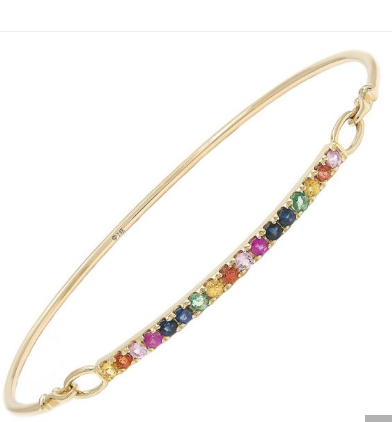 Yellow Gold Rainbow|bar Round Prong Multi-Gem Bangle (14k Gg, Ruby, Blue, Orange, Yellow Sapp Bangle)