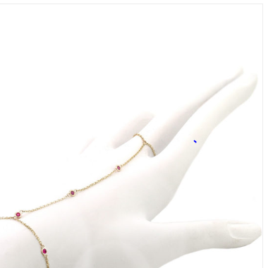 Yellow Gold Slave Round Bezel Ruby Bracelet (Ruby Bracelet W/ Ring (14k) 7 Stones
