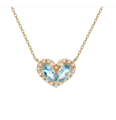 Yellow Gold Fashion Pear Prong Blue Topaz Necklace (Blue Topaz Heart Shape Necklace (14k)(16+2″)