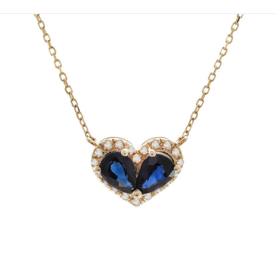 Yellow Gold Fashion Pear Prong Sapphire Necklace (Sapphire Heart Shape Necklace (14k)(16+2″))