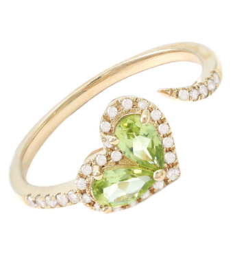 Yellow Gold Fashion Pear Prong Peridot Ring (Heart Shape Fashion Ring With Peridot W/ Dia