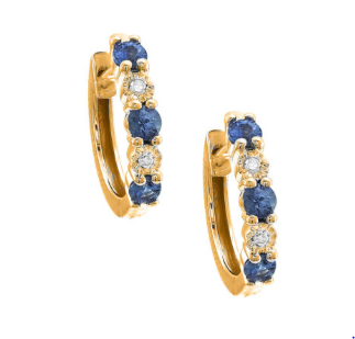 Yellow Gold Huggy Round Prong Sapphire Earring (Sapphire And Diamond Hoop Earring (14k))