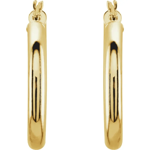 14K Yellow 25 mm Tube Hoop Earrings