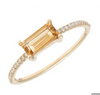 Yellow Gold Bar Retangular Prong Citrine Ring (Thin Citrine Bar Shape Ring W/ Dia. (14kyg))