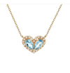 Yellow Gold Fashion Pear Prong Blue Topaz Necklace (Blue Topaz Heart Shape Necklace (14k)(16+2″)