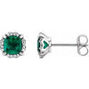 14K White Created Emerald & 1/10 CTW Diamond Earrings