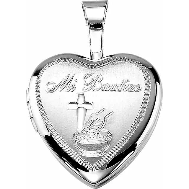 Sterling Silver "Mi Bautizo" Heart Locket